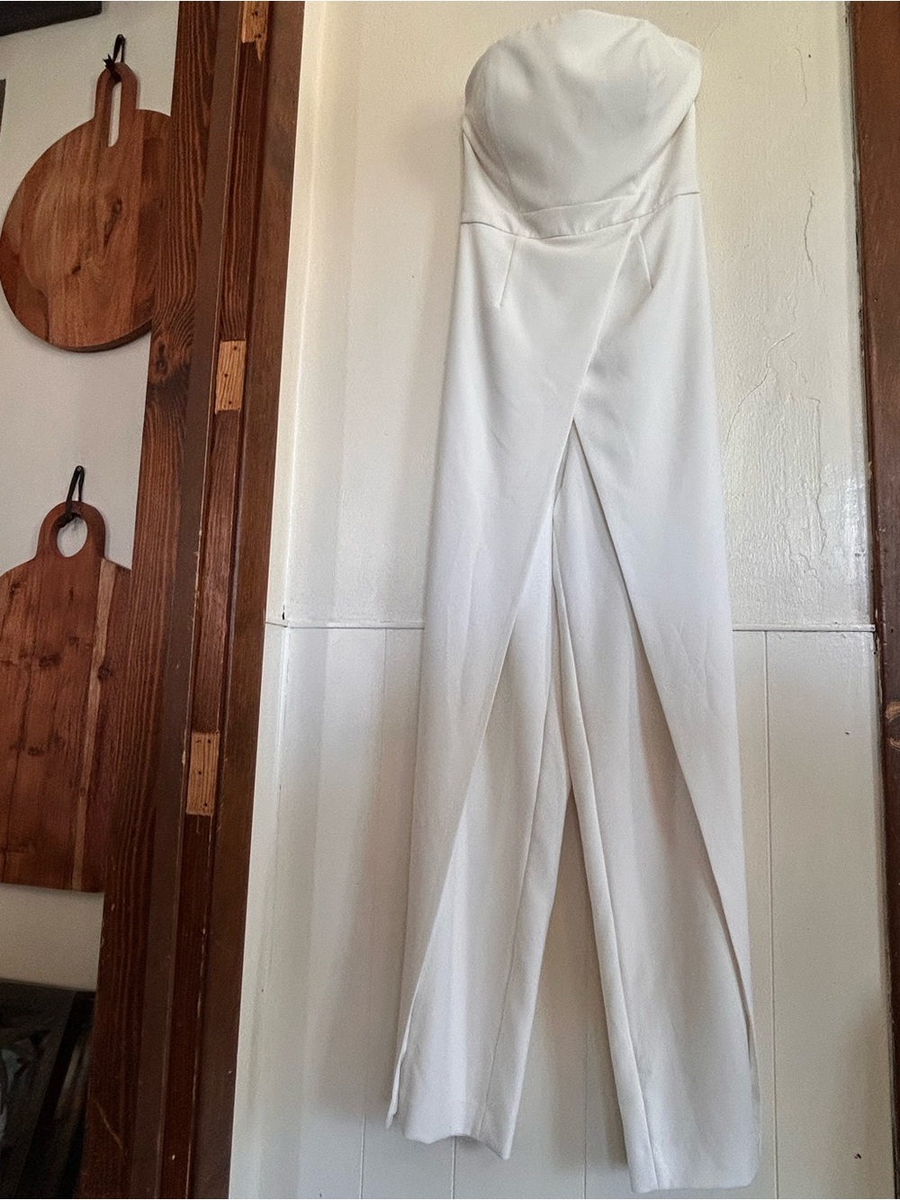 White House Black Market Strapless White Jumpsuit with Front Slit Size Women’s 6
